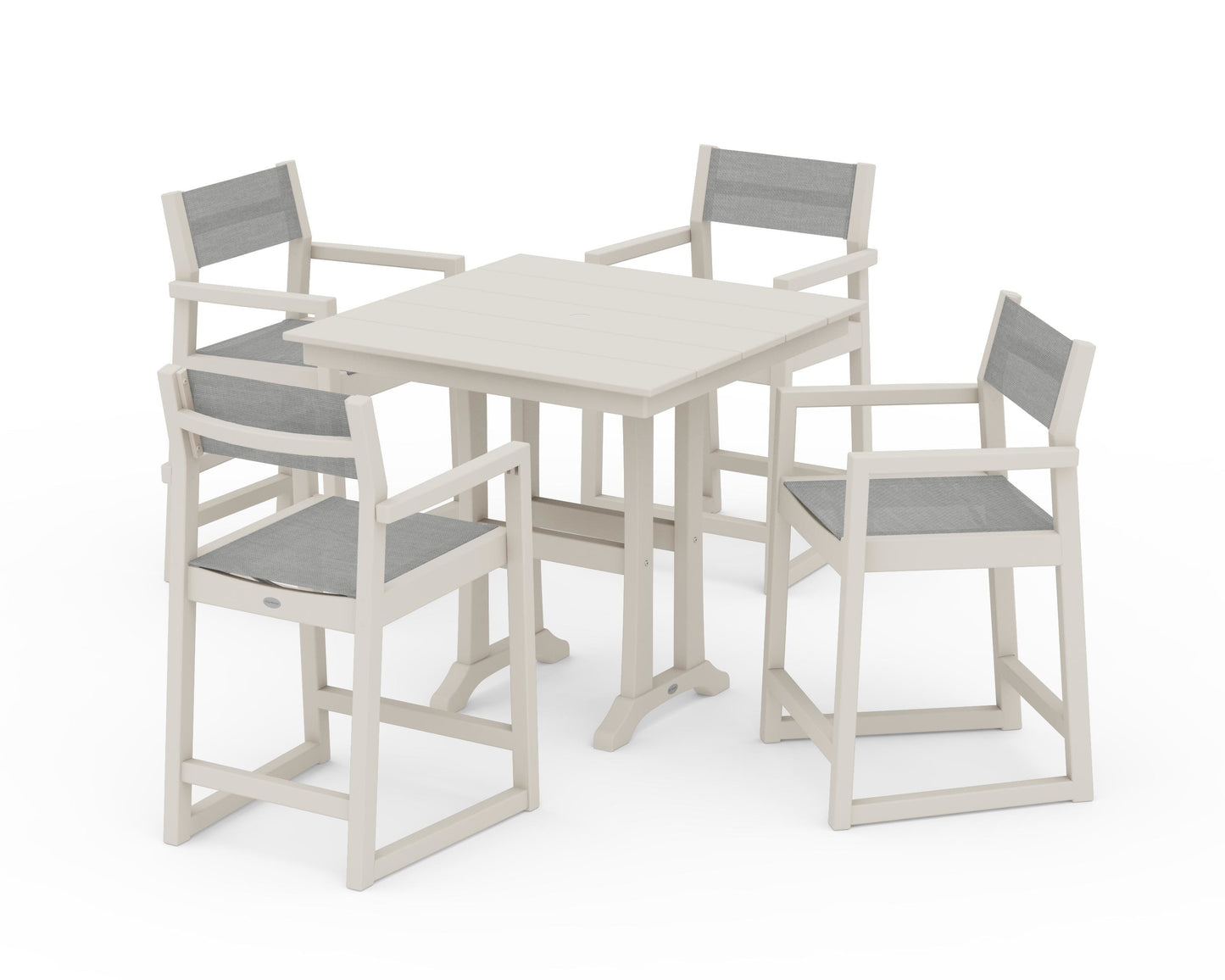 EDGE Sling Arm Chair 5-Piece Farmhouse Counter Set with Trestle Legs