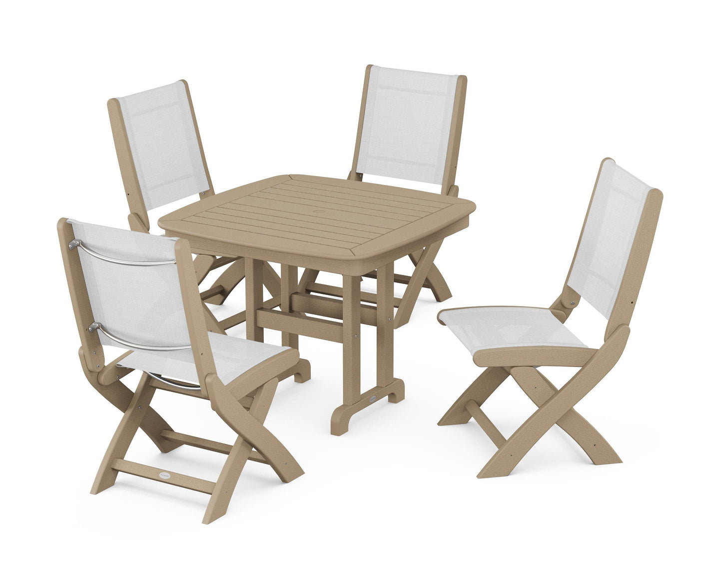 Coastal Folding Side Chair 5-Piece Dining Set