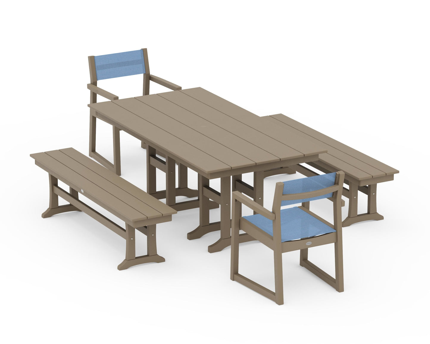 EDGE Sling Arm Chair 5-Piece Farmhouse Dining Set with Benches