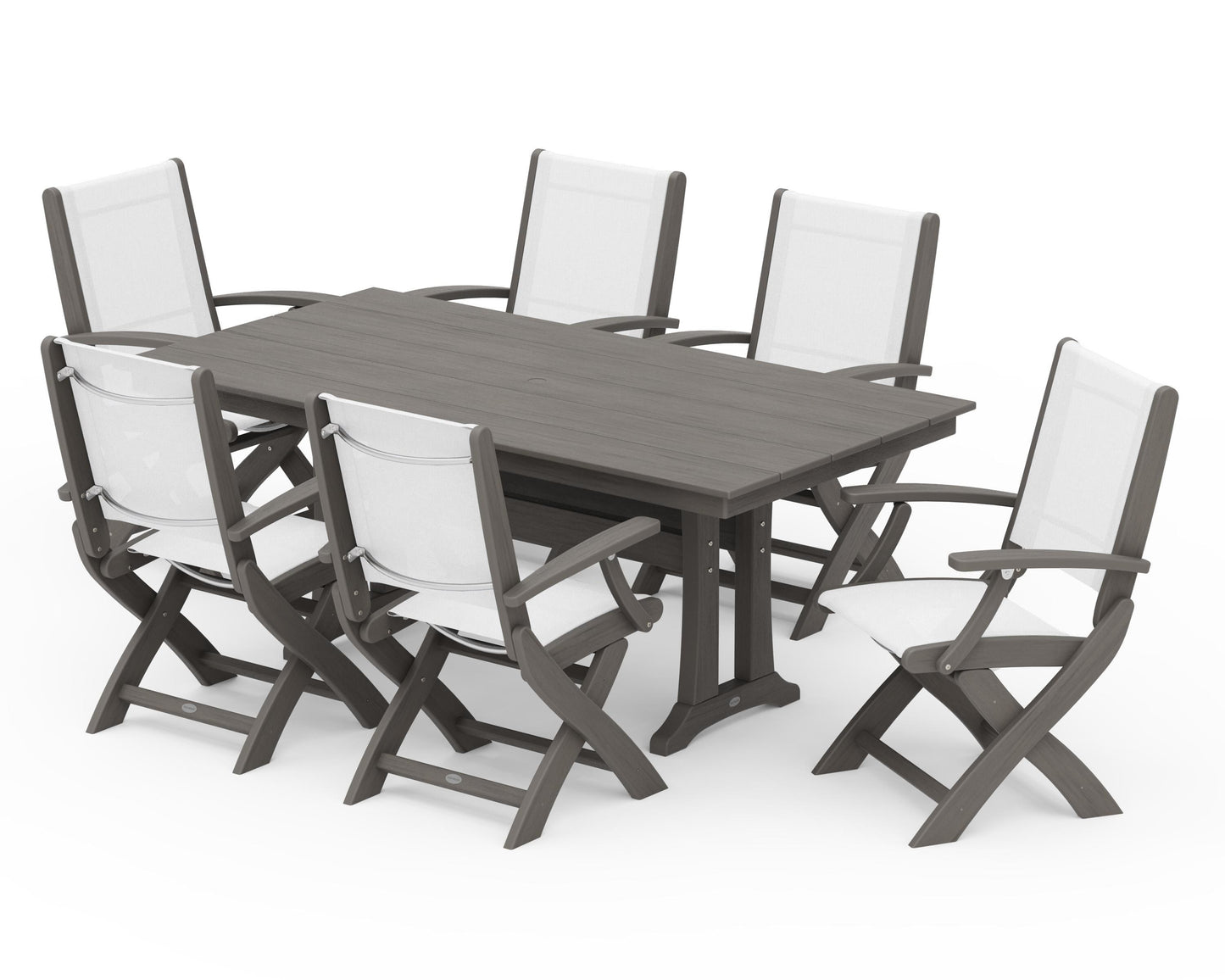 Coastal Folding Arm Chair 7-Piece Farmhouse Dining Set with Trestle Legs