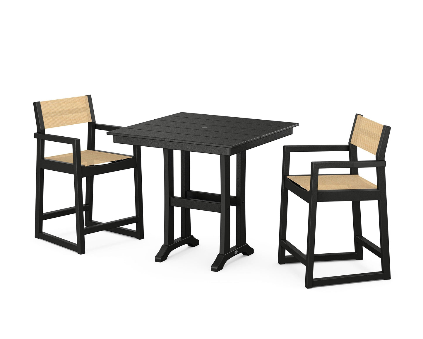 EDGE Sling Arm Chair 3-Piece Farmhouse Counter Set with Trestle Legs