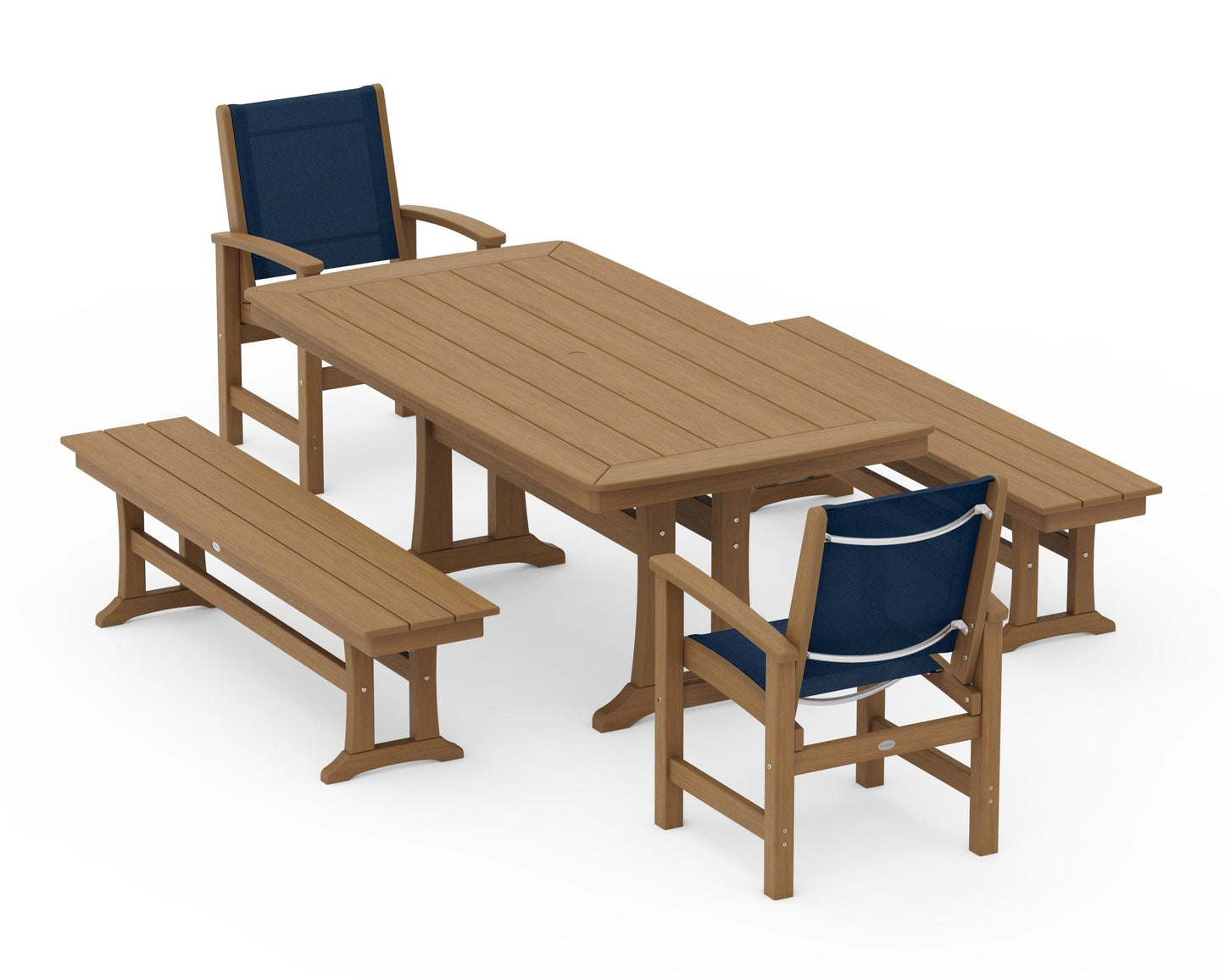 Coastal 5-Piece Dining Set with Trestle Legs and Benches
