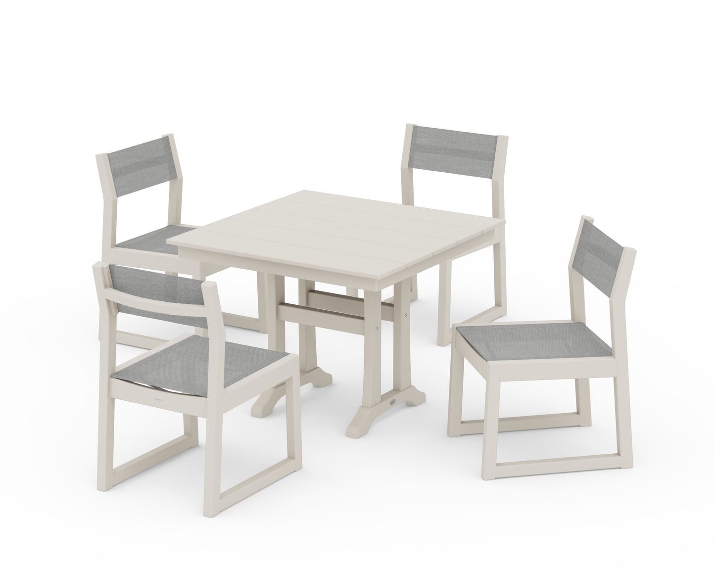 EDGE Sling 5-Piece Farmhouse Trestle Side Chair Dining Set