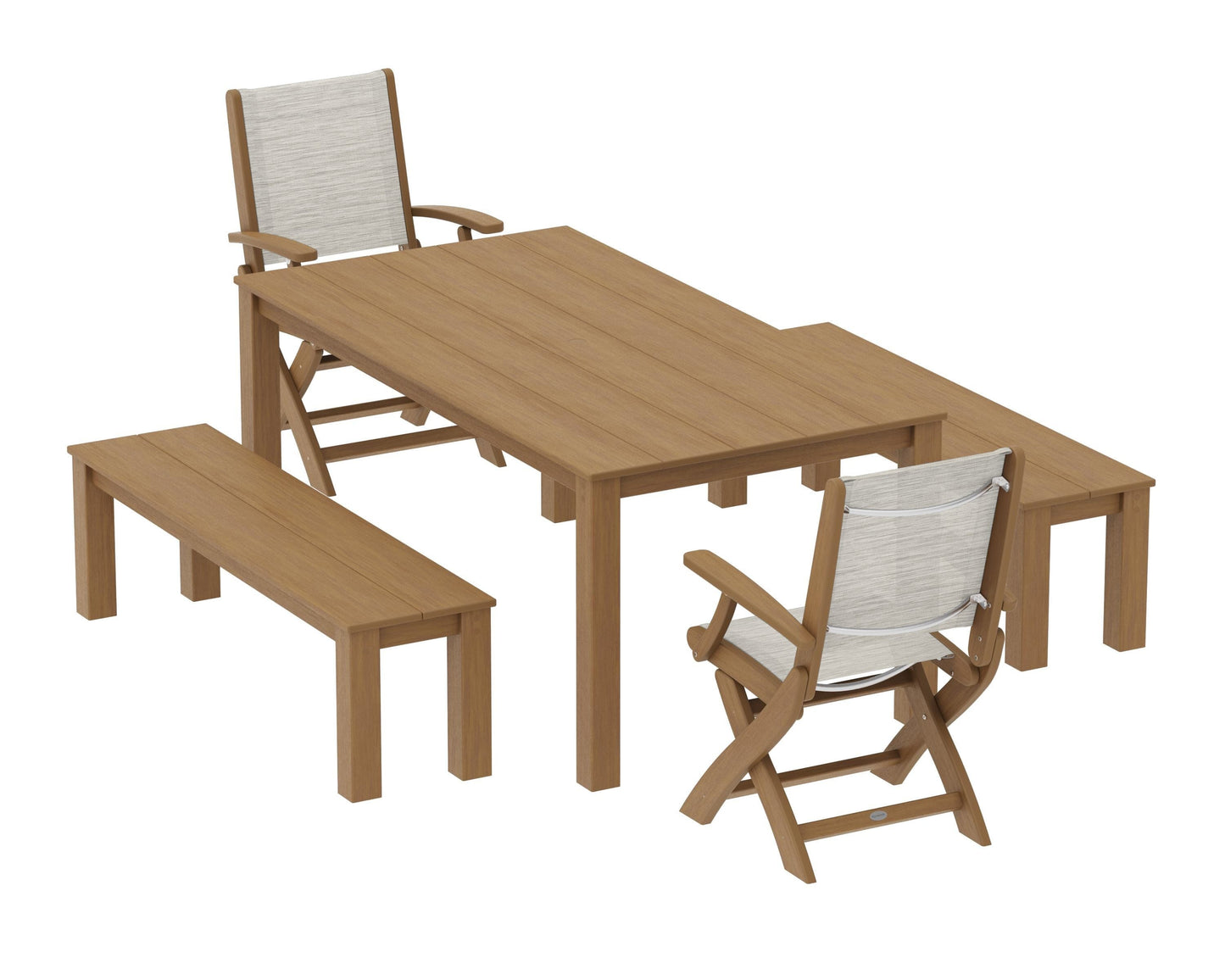Coastal Folding Chair 5-Piece Parsons Dining Set with Benches