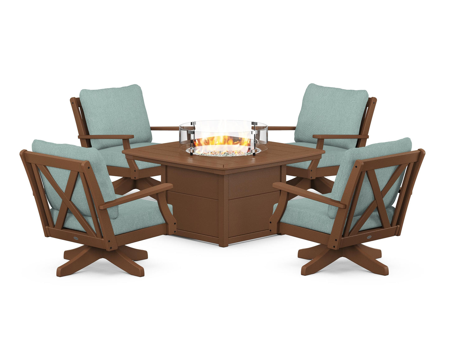 Braxton 5-Piece Deep Seating Swivel Conversation Set with Fire Pit Table
