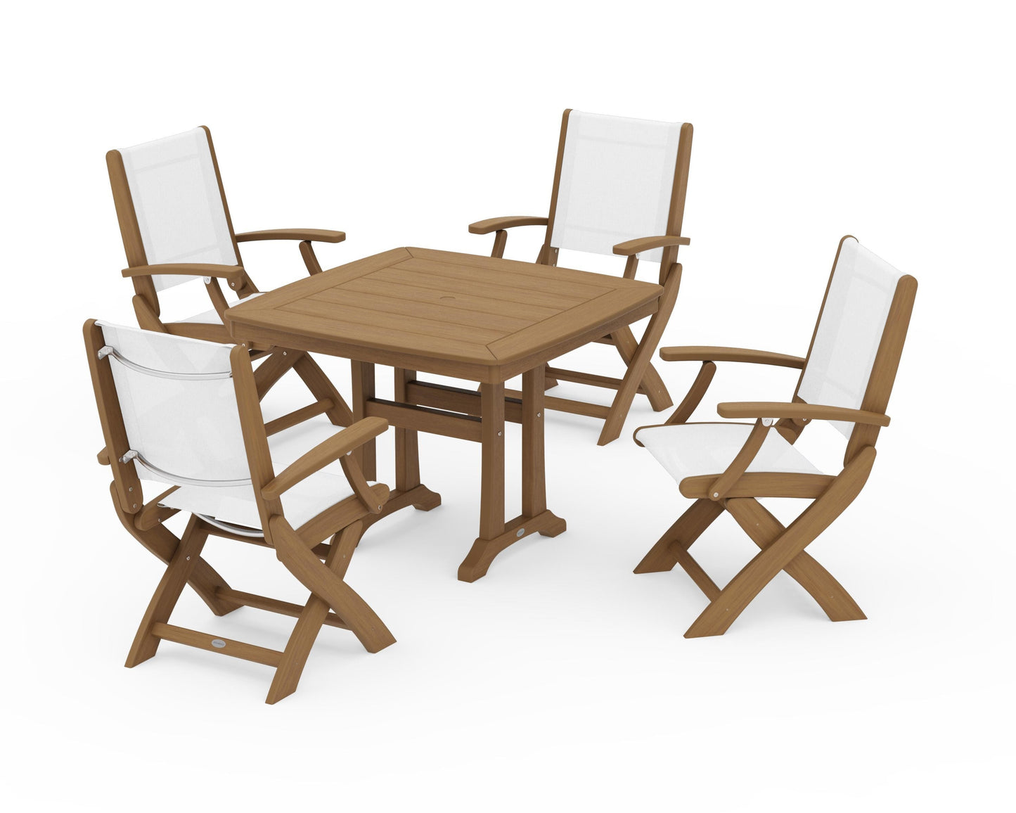 Coastal Folding Chair 5-Piece Dining Set with Trestle Legs
