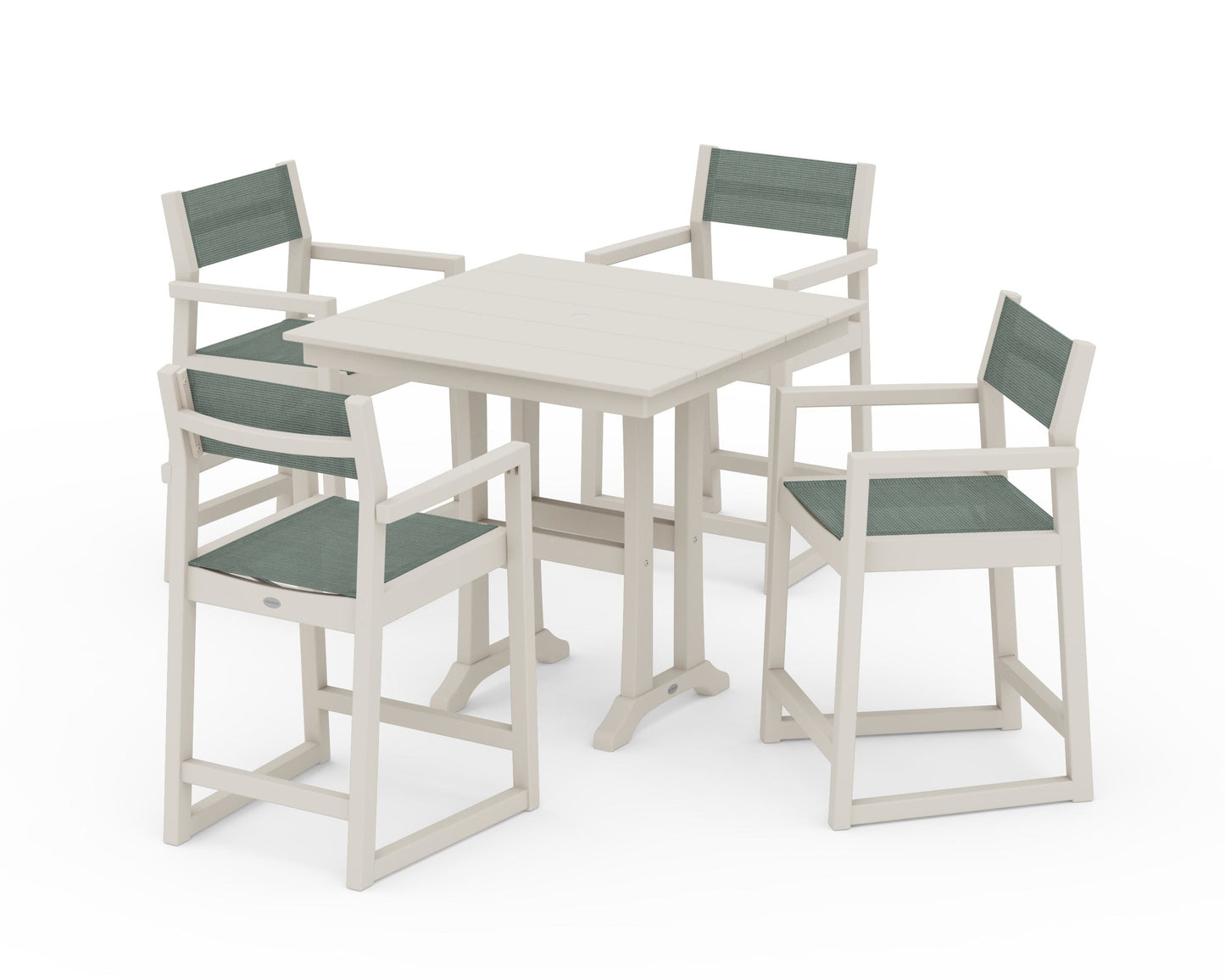 EDGE Sling Arm Chair 5-Piece Farmhouse Counter Set with Trestle Legs