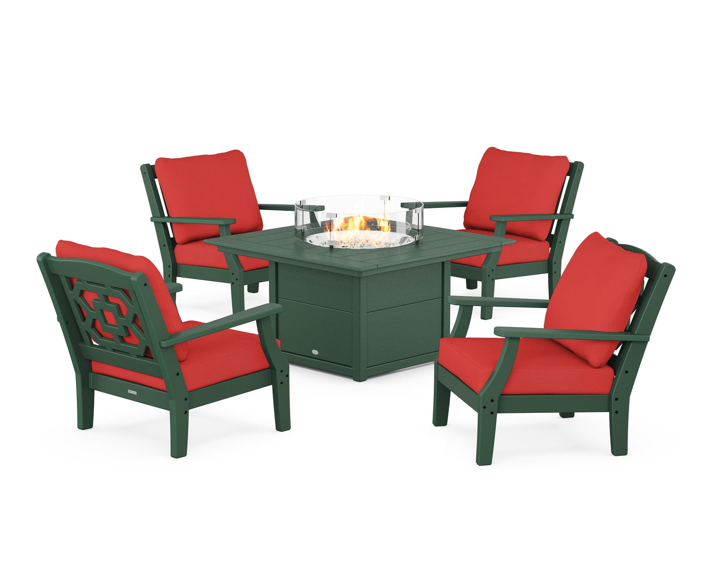 Chinoiserie 5-Piece Deep Seating Set with Fire Pit Table