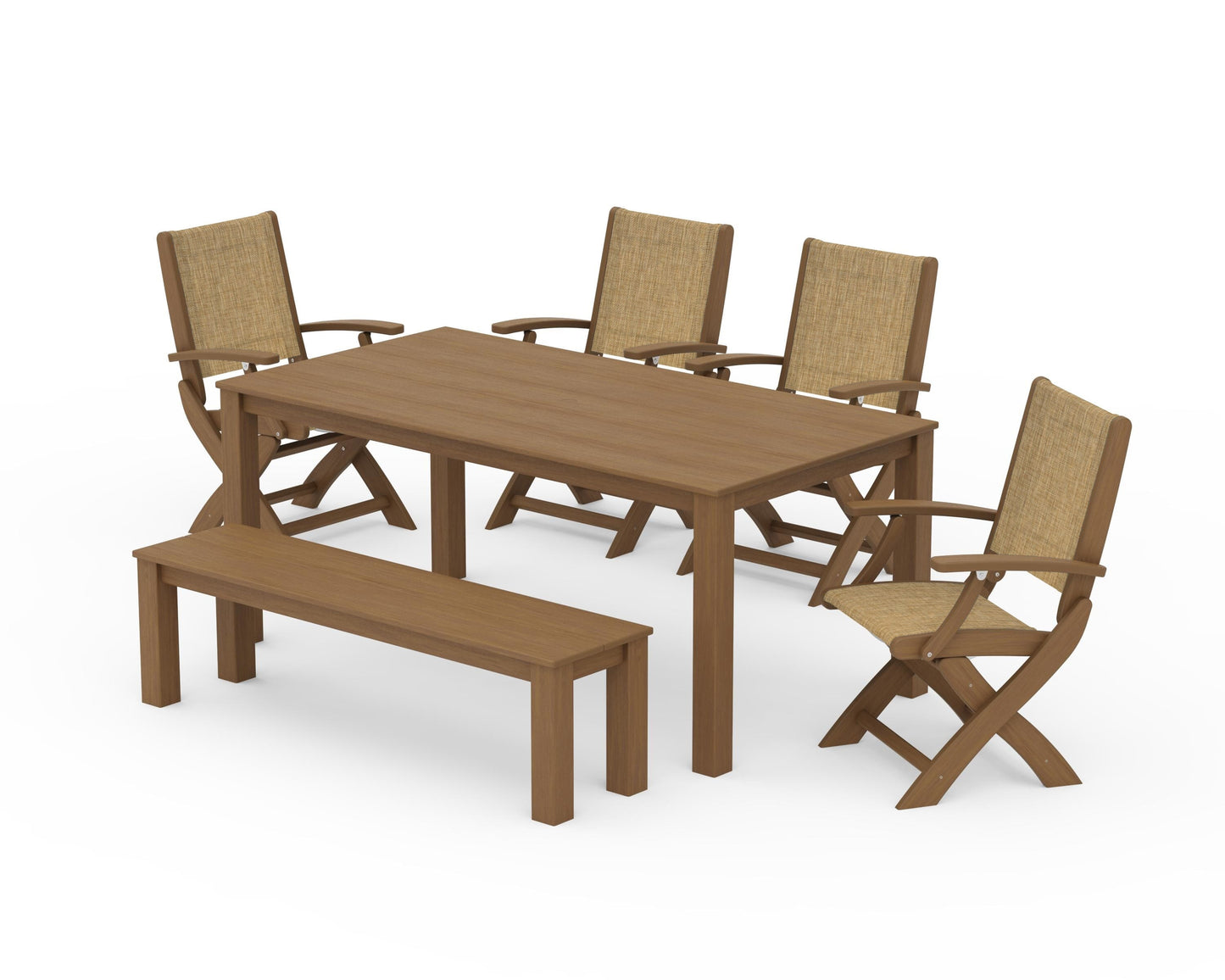 Coastal Folding Chair 6-Piece Parsons Dining Set with Bench