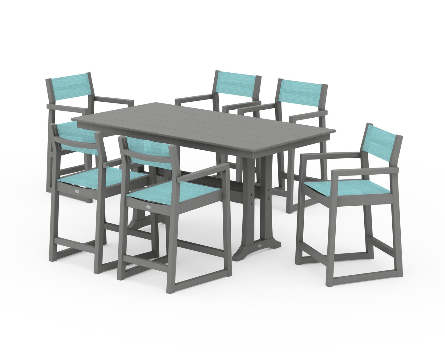 EDGE Sling Arm Chair 7-Piece Farmhouse Counter Set with Trestle Legs