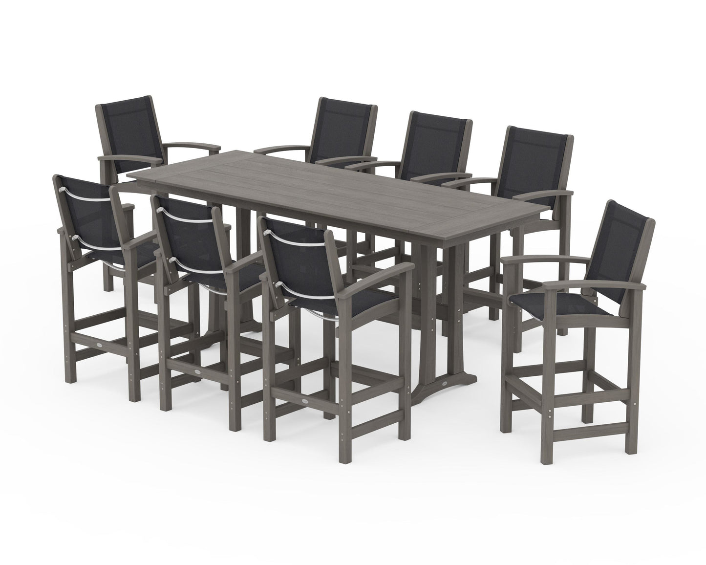 Coastal 9-Piece Farmhouse Bar Set with Trestle Legs