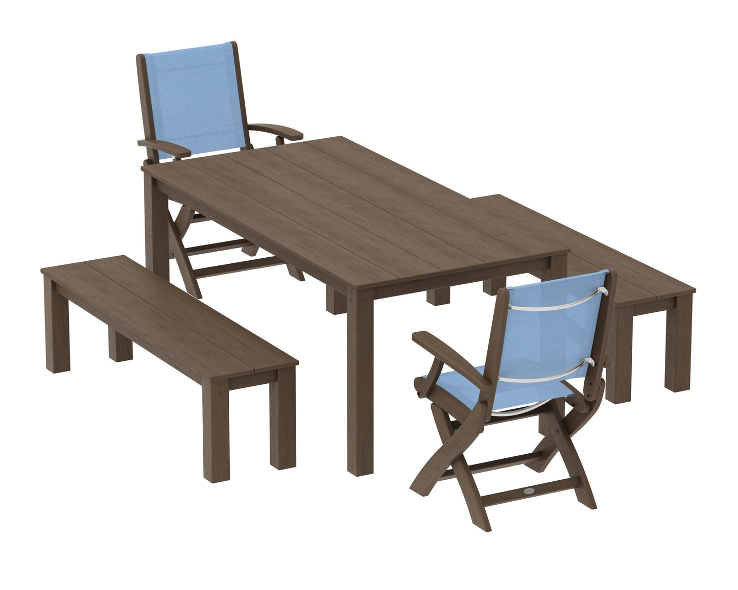 Coastal Folding Chair 5-Piece Parsons Dining Set with Benches