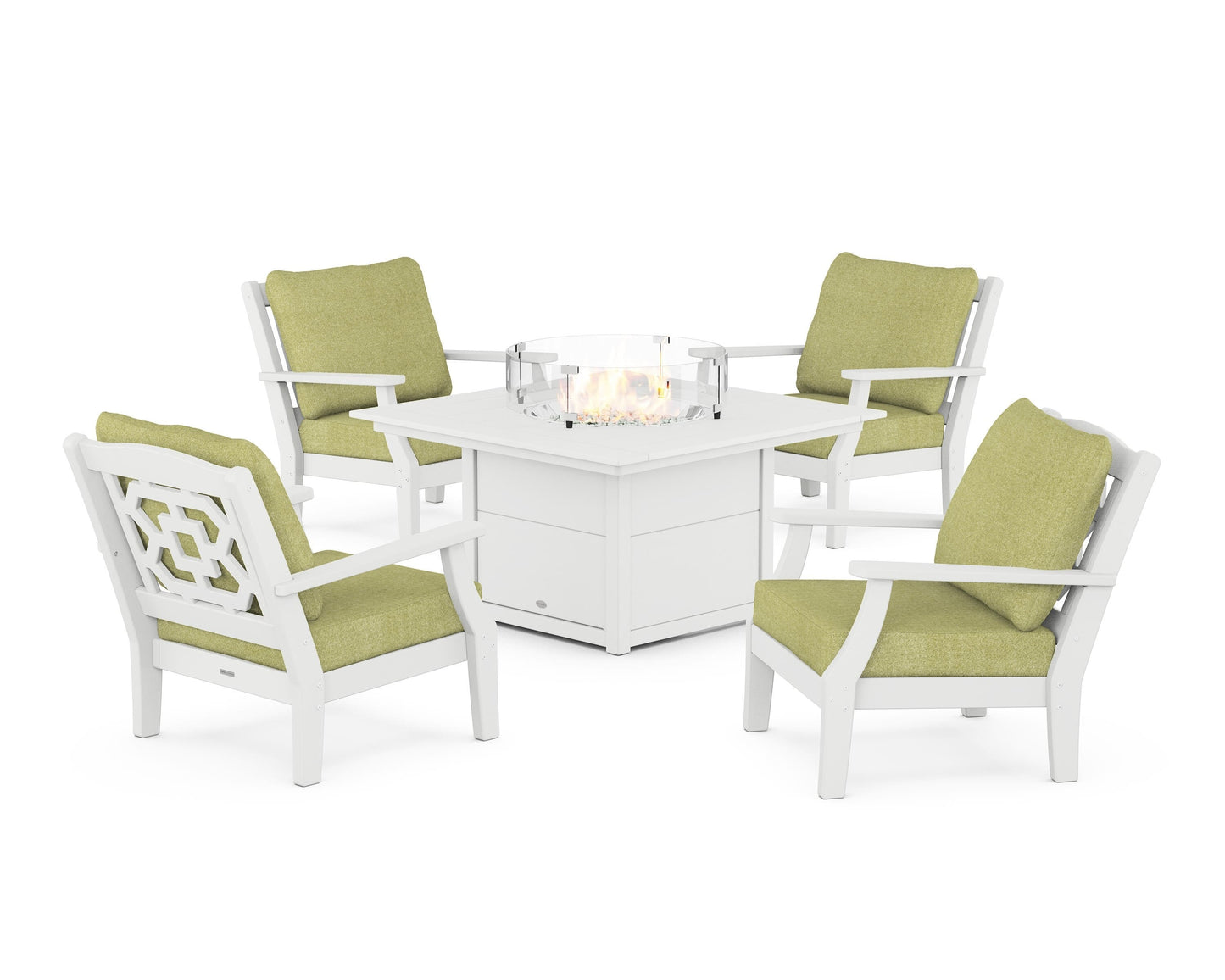 Chinoiserie 5-Piece Deep Seating Set with Fire Pit Table