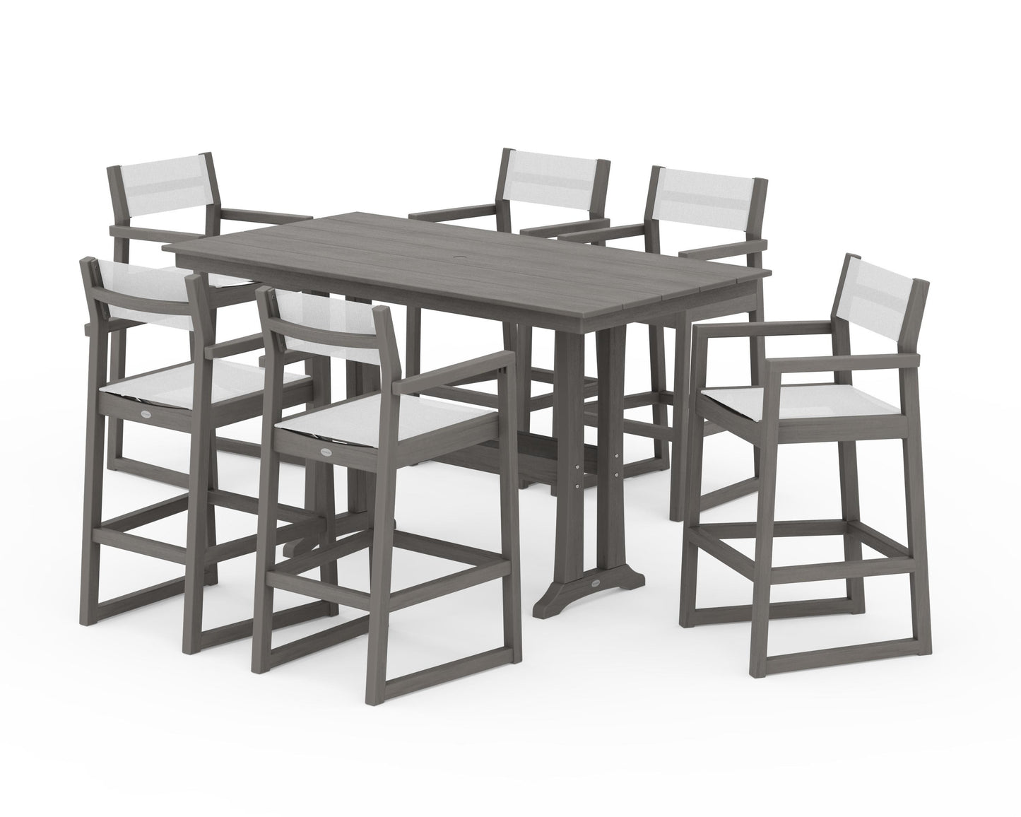 EDGE Sling Arm Chair 7-Piece Farmhouse Bar Set with Trestle Legs
