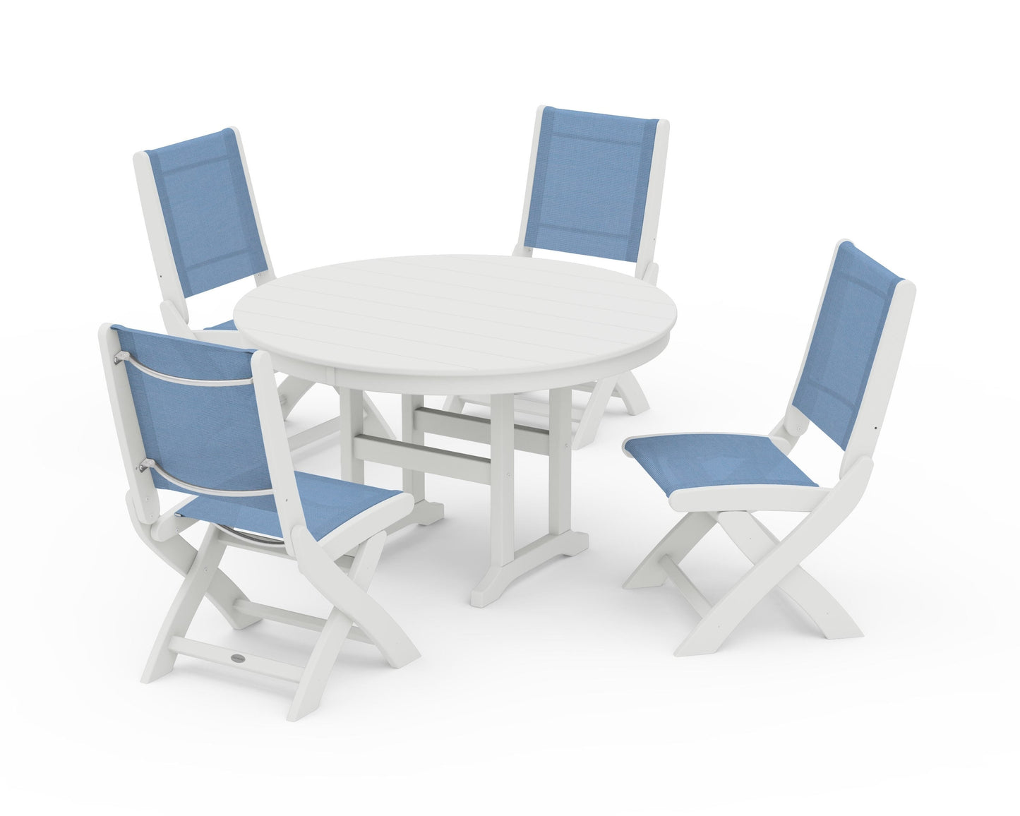 Coastal Folding Side Chair 5-Piece Round Dining Set