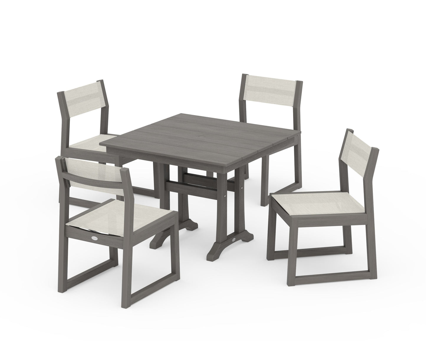 EDGE Sling 5-Piece Farmhouse Trestle Side Chair Dining Set