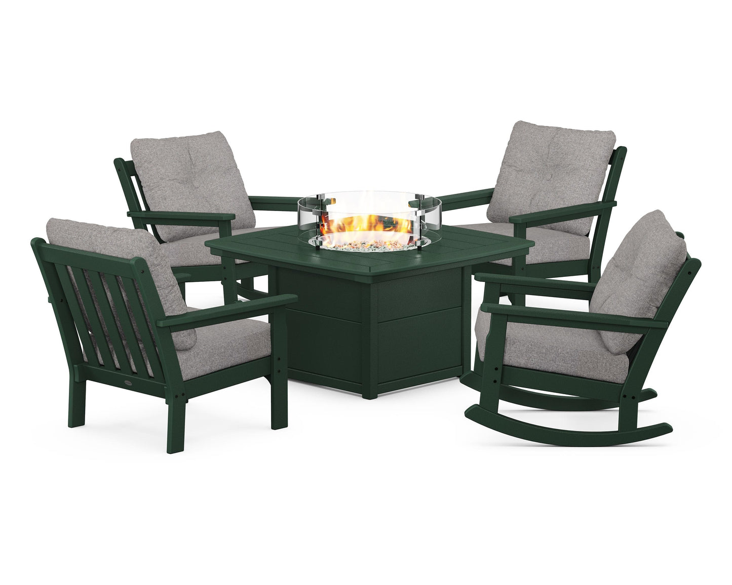 Vineyard 5-Piece Deep Seating Rocking Chair Conversation Set with Fire Pit Table