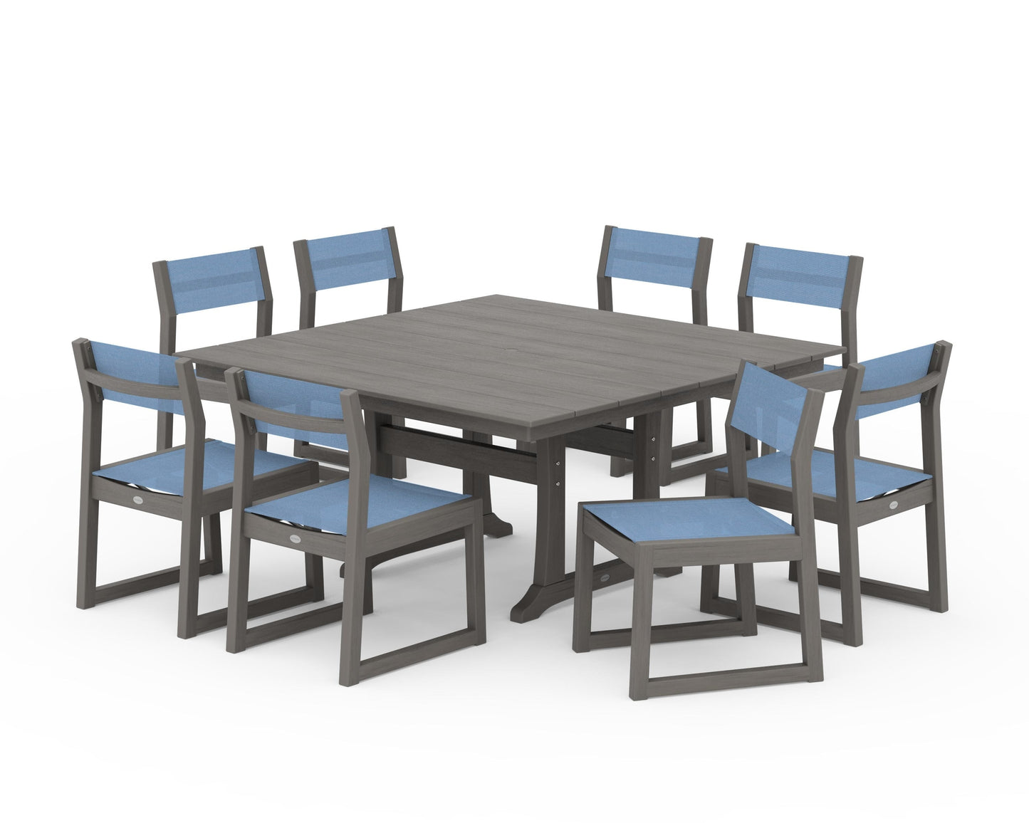 EDGE Sling Side Chair 9-Piece Farmhouse Trestle Dining Set