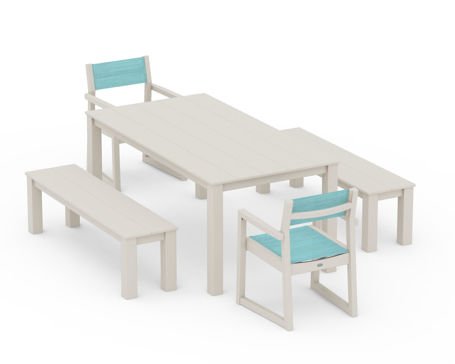 EDGE Sling Arm Chair 5-Piece Parsons Dining Set with Benches