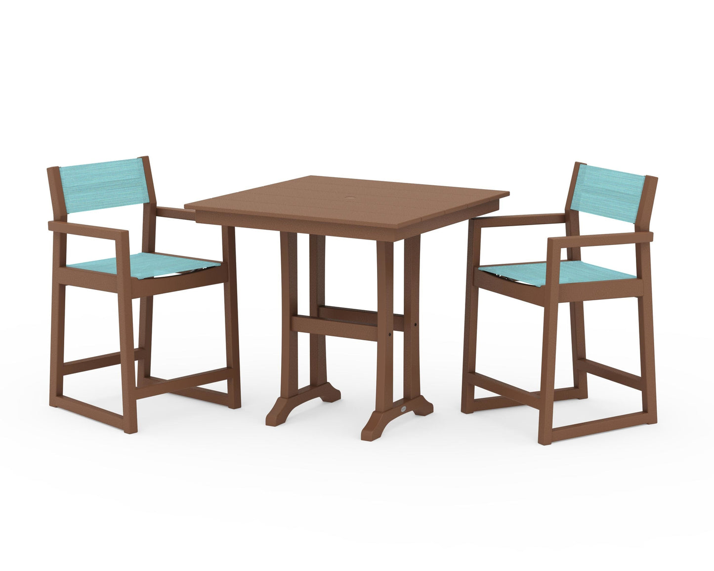 EDGE Sling Arm Chair 3-Piece Farmhouse Counter Set with Trestle Legs