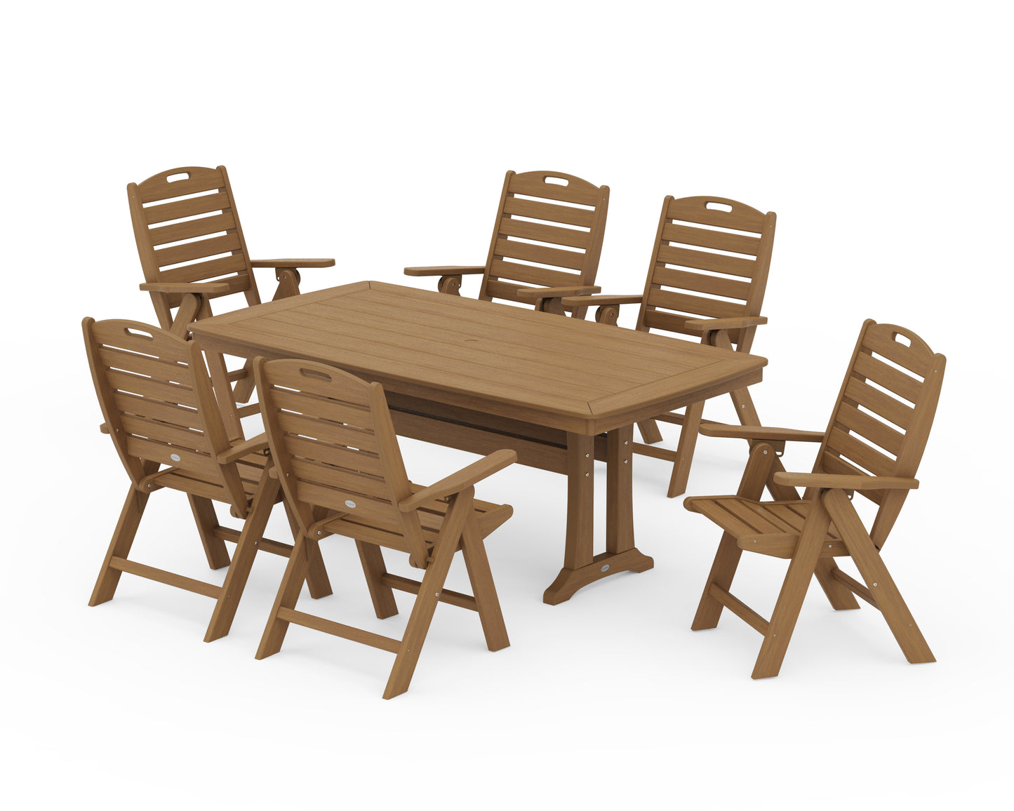 Nautical Folding Highback Chair 7-Piece Dining Set with Trestle Legs