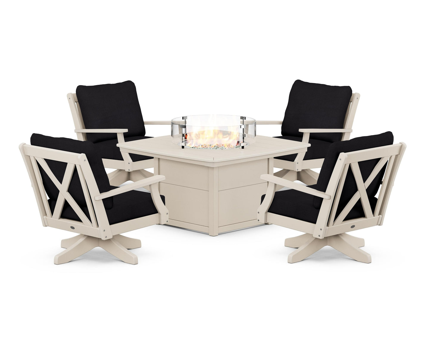 Braxton 5-Piece Deep Seating Swivel Conversation Set with Fire Pit Table