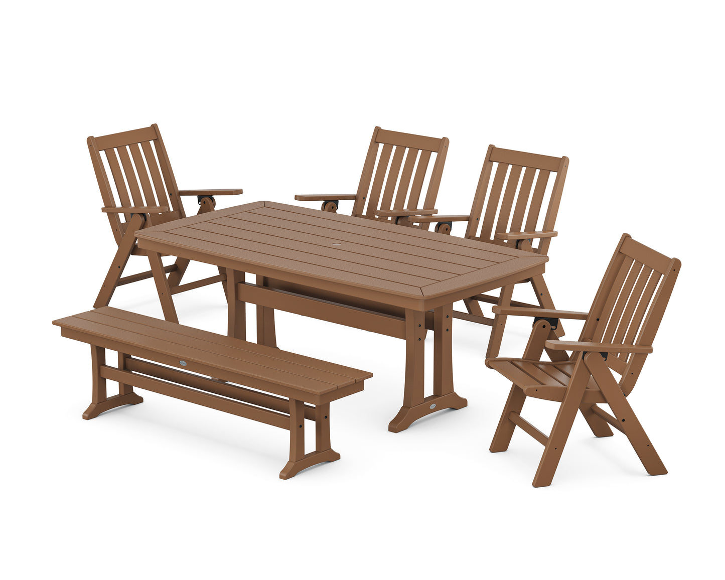 Vineyard Folding Chair 6-Piece Dining Set with Trestle Legs and Bench