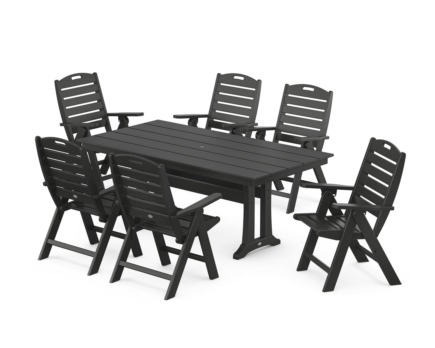 Nautical Highback 7-Piece Farmhouse Dining Set with Trestle Legs