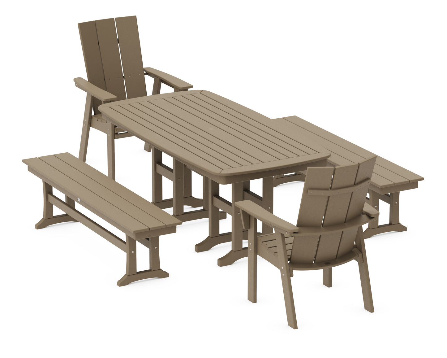 Modern Curveback Adirondack 5-Piece Dining Set with Benches