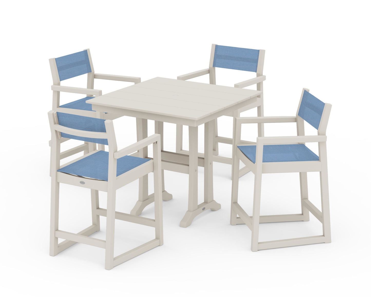 EDGE Sling Arm Chair 5-Piece Farmhouse Counter Set with Trestle Legs