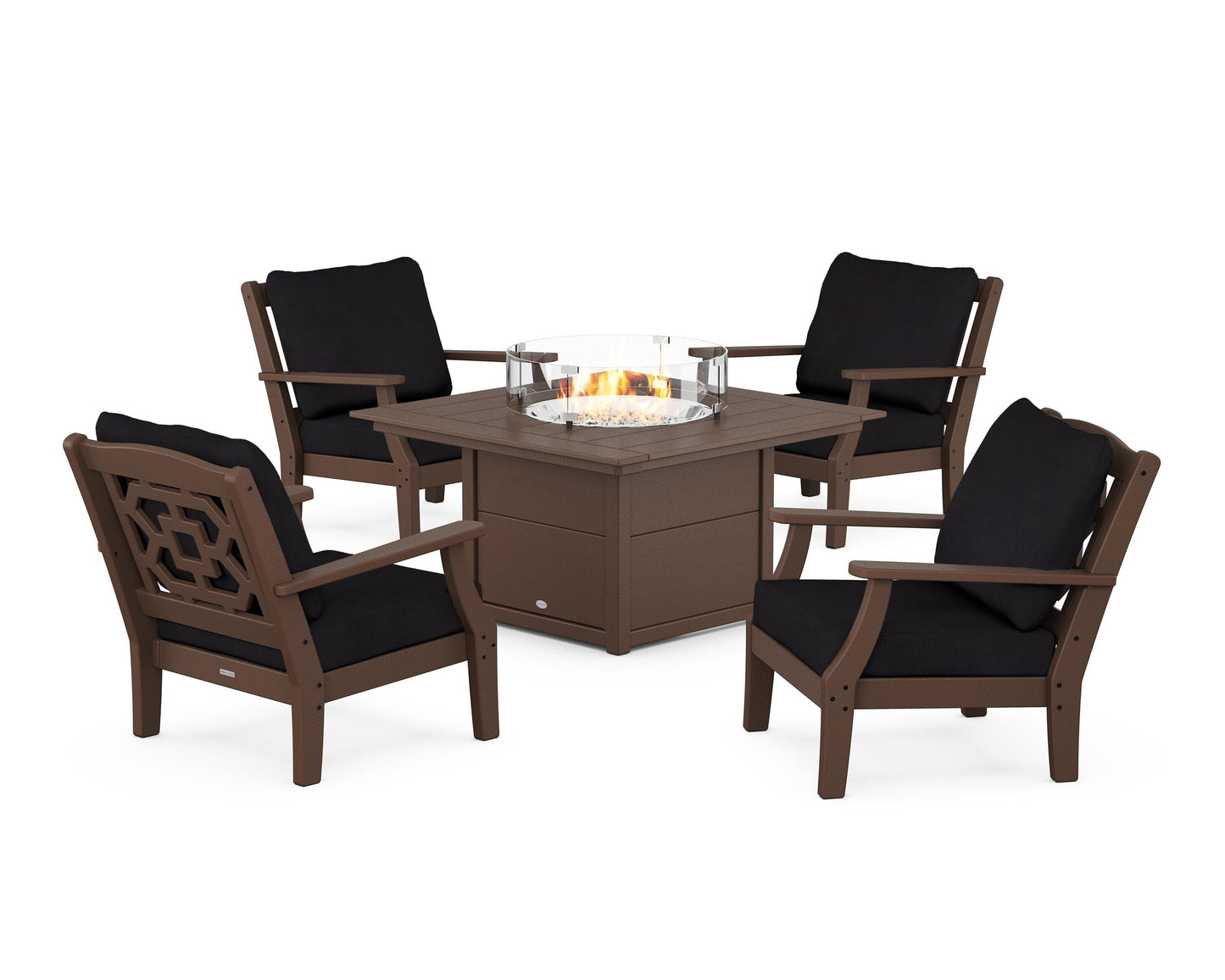 Chinoiserie 5-Piece Deep Seating Set with Fire Pit Table