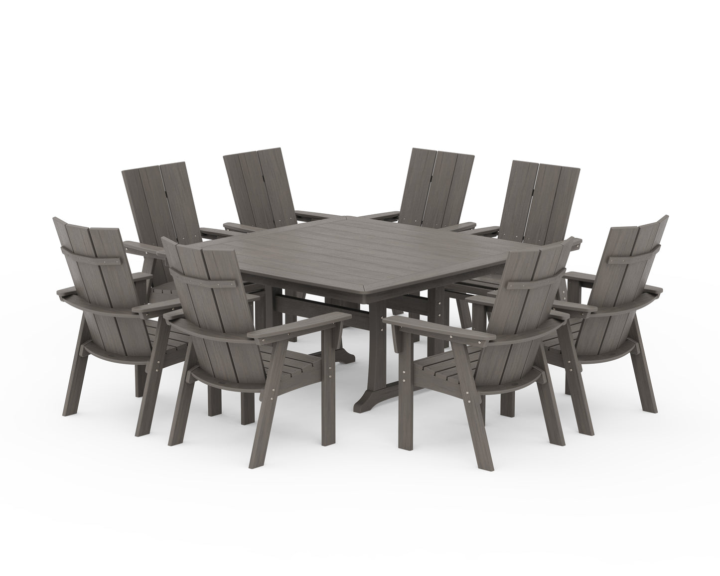 Modern Curveback Adirondack 9-Piece Square Dining Set with Trestle Legs