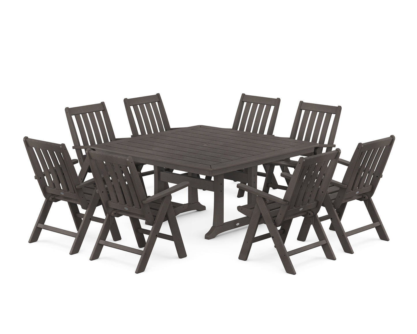 Vineyard Folding Chair 9-Piece Square Dining Set with Trestle Legs