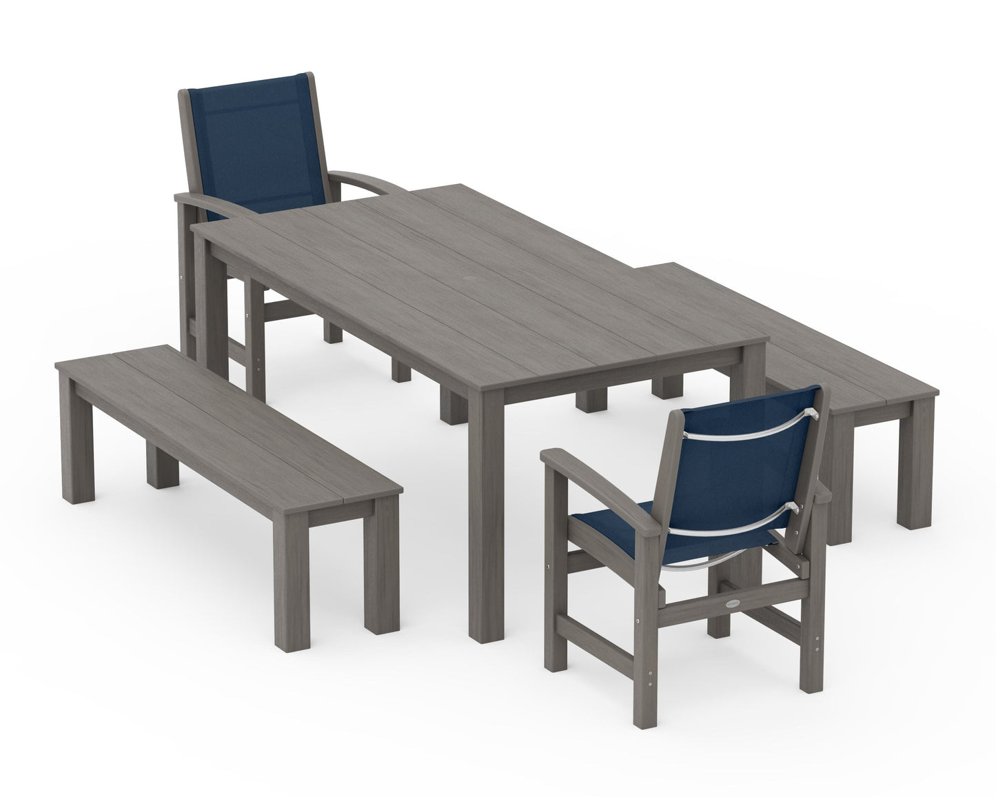 Coastal 5-Piece Parsons Dining Set with Benches