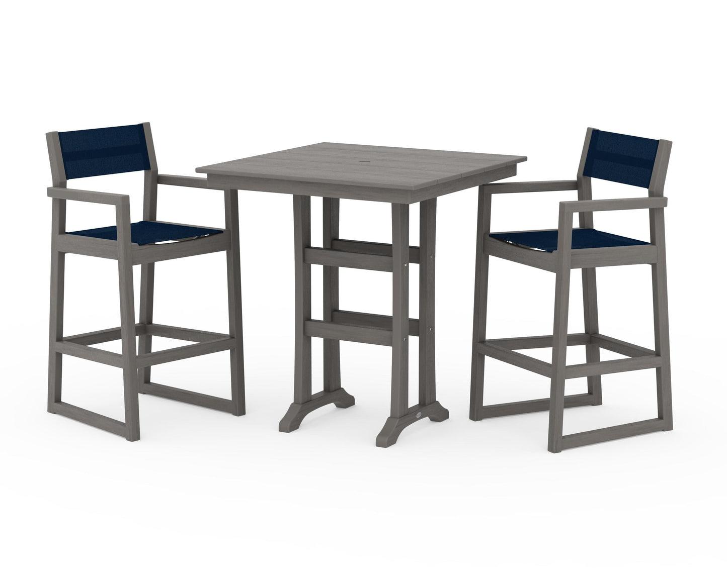 EDGE Sling Arm Chair 3-Piece Farmhouse Bar Set with Trestle Legs
