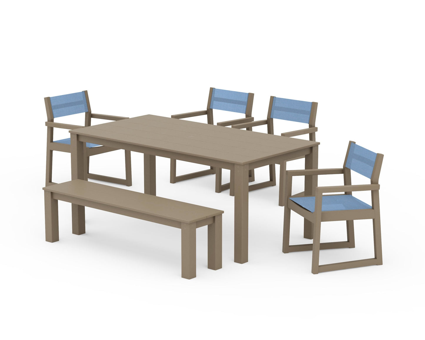 EDGE Sling Arm Chair 6-Piece Parsons Dining Set with Bench