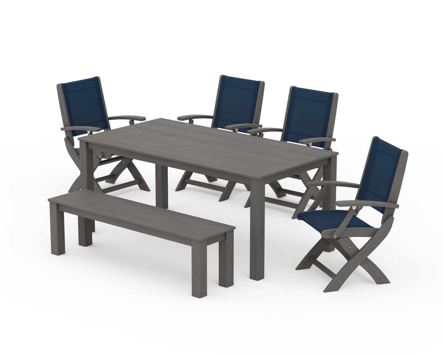 Coastal Folding Chair 6-Piece Parsons Dining Set with Bench