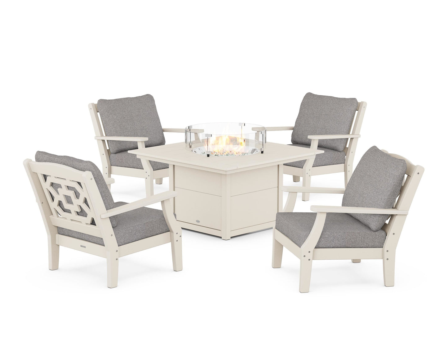 Chinoiserie 5-Piece Deep Seating Set with Fire Pit Table