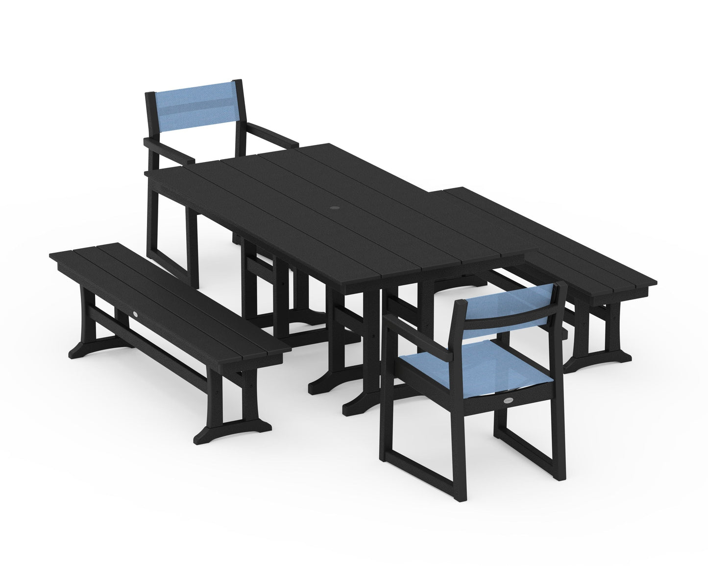 EDGE Sling Arm Chair 5-Piece Farmhouse Dining Set with Benches