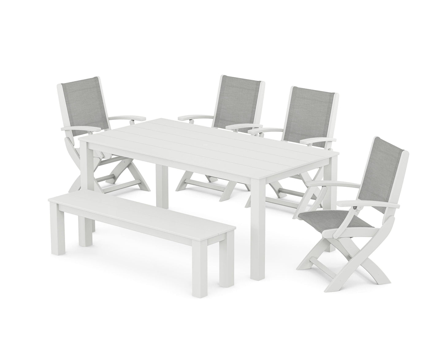 Coastal Folding Chair 6-Piece Parsons Dining Set with Bench