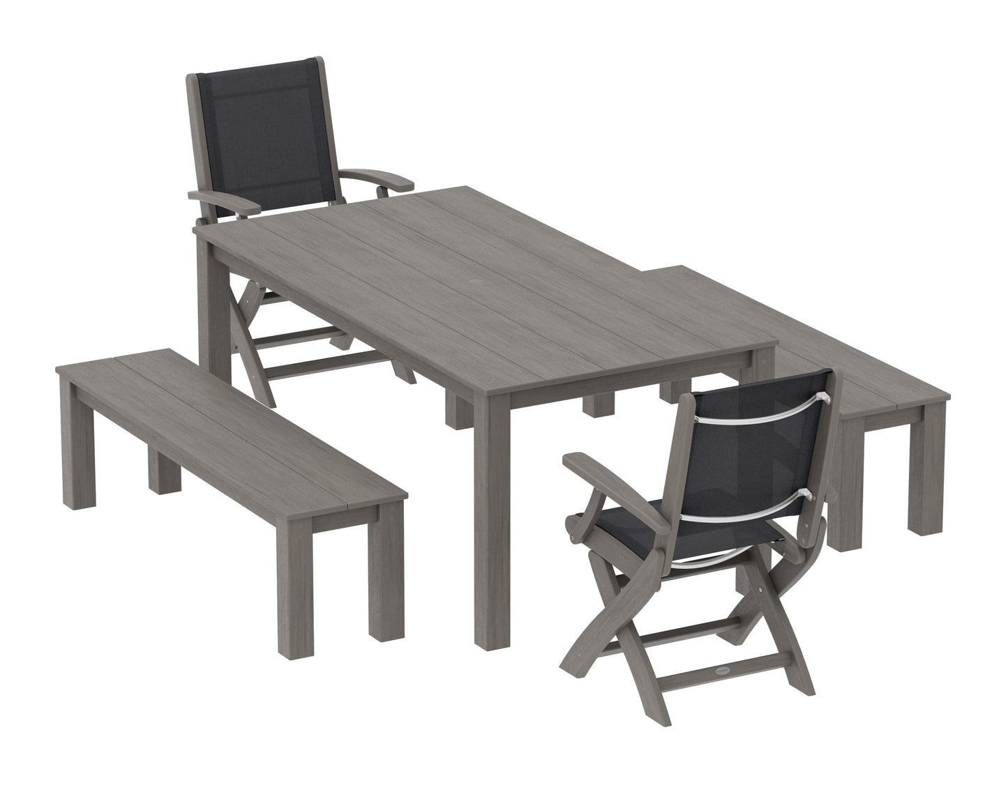 Coastal Folding Chair 5-Piece Parsons Dining Set with Benches