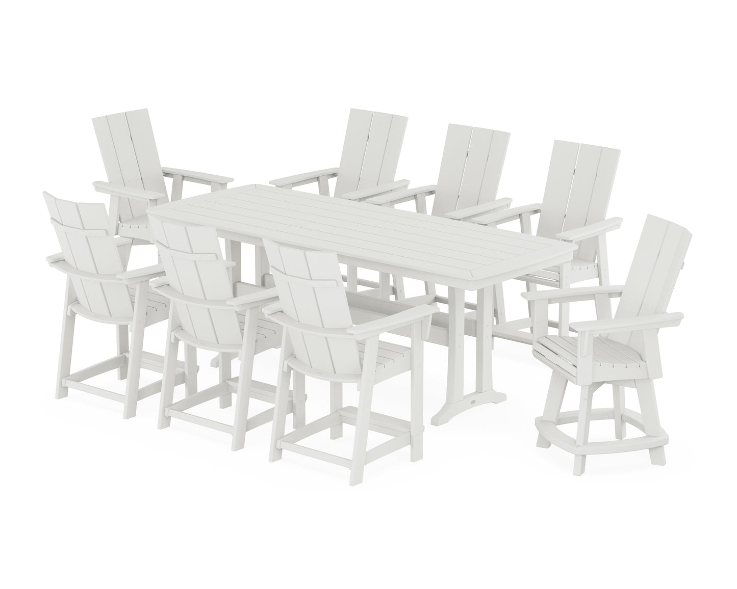 Modern Curveback Adirondack Swivel 9-Piece Counter Set with Trestle Legs