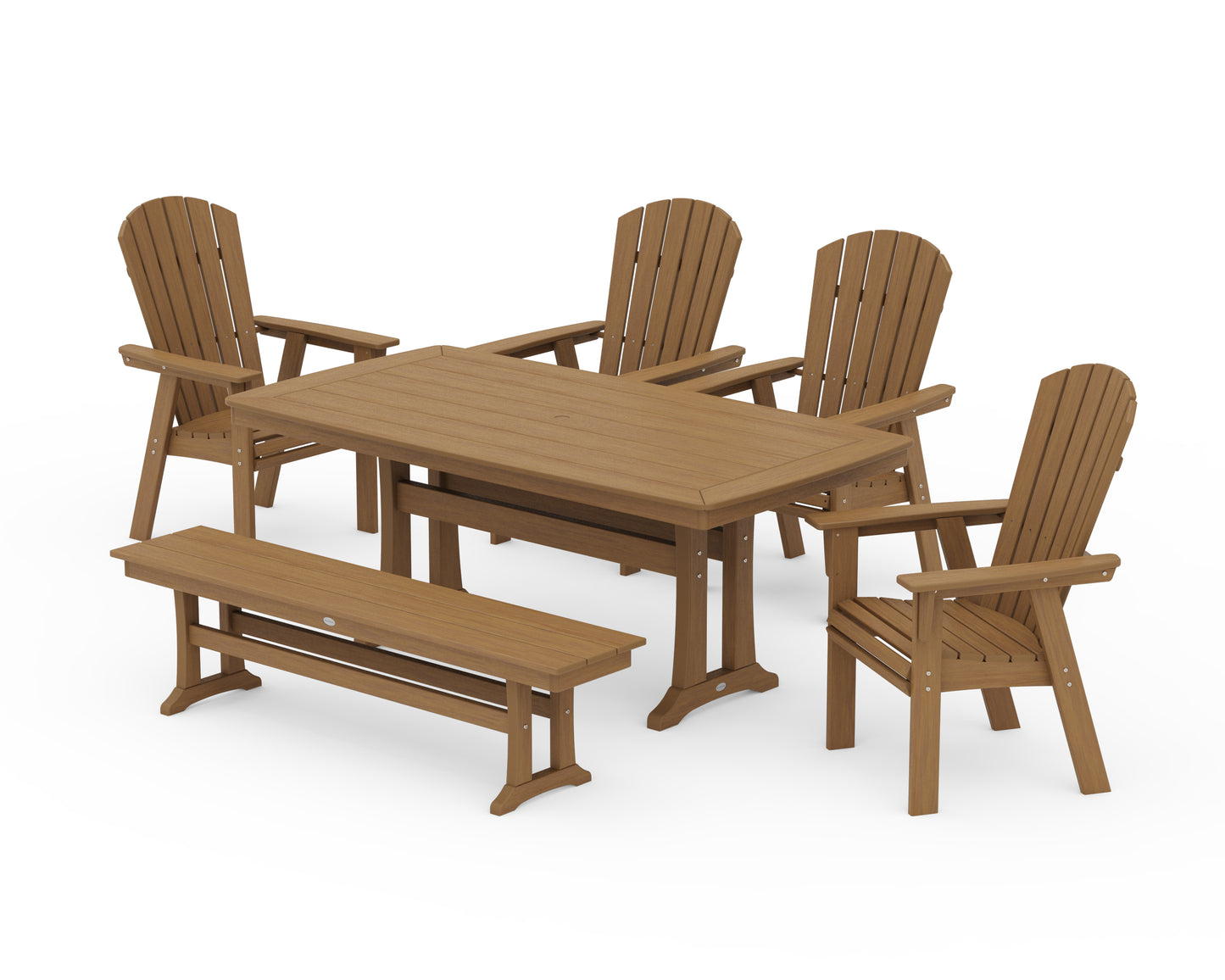 Nautical Curveback Adirondack 6-Piece Dining Set with Trestle Legs and Bench