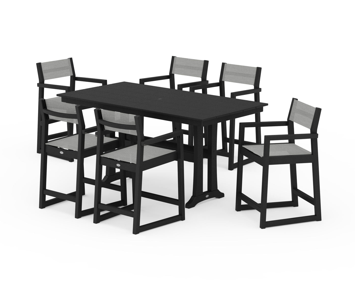 EDGE Sling Arm Chair 7-Piece Farmhouse Counter Set with Trestle Legs