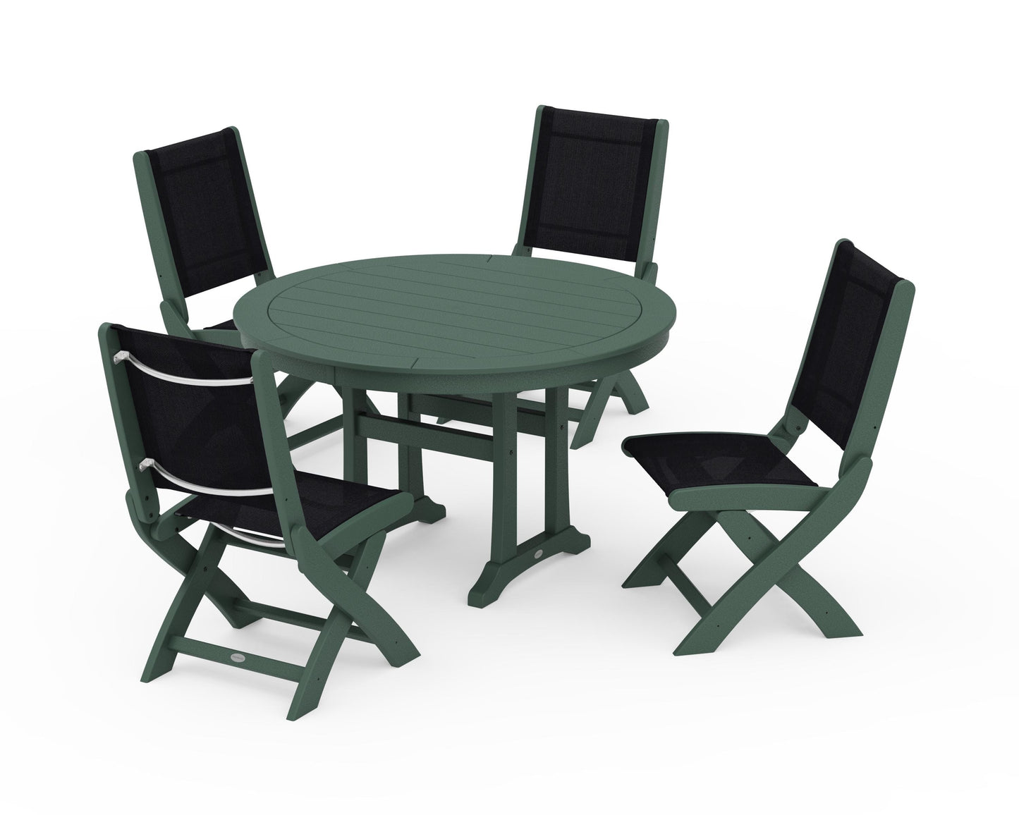Coastal Folding Side Chair 5-Piece Round Dining Set With Trestle Legs