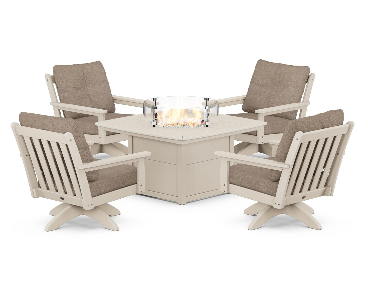 Vineyard 5-Piece Deep Seating Swivel Conversation Set with Fire Pit Table
