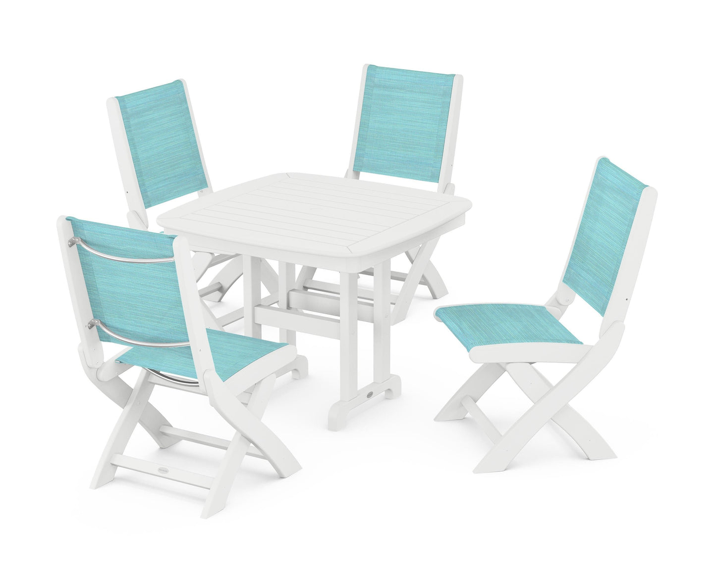 Coastal Folding Side Chair 5-Piece Dining Set