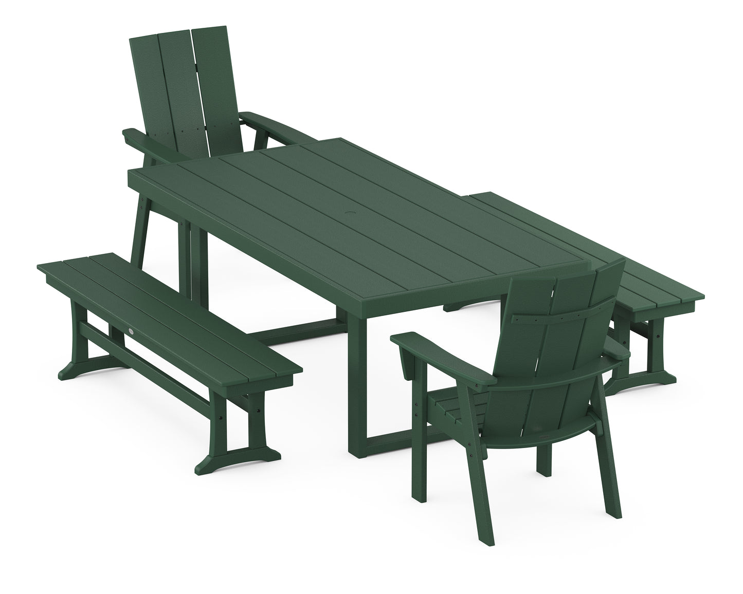 Modern Curveback Adirondack 5-Piece Dining Set with Benches