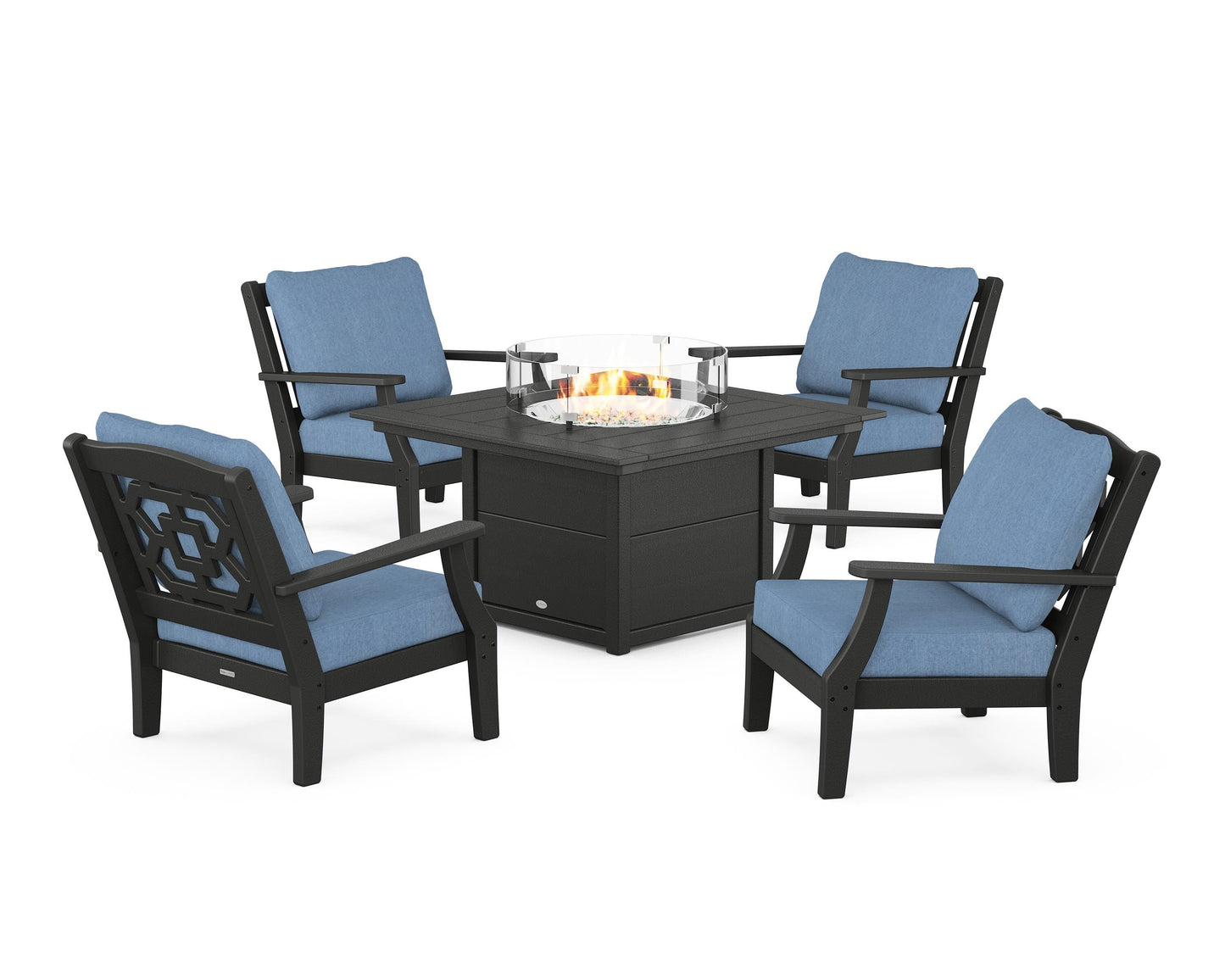Chinoiserie 5-Piece Deep Seating Set with Fire Pit Table