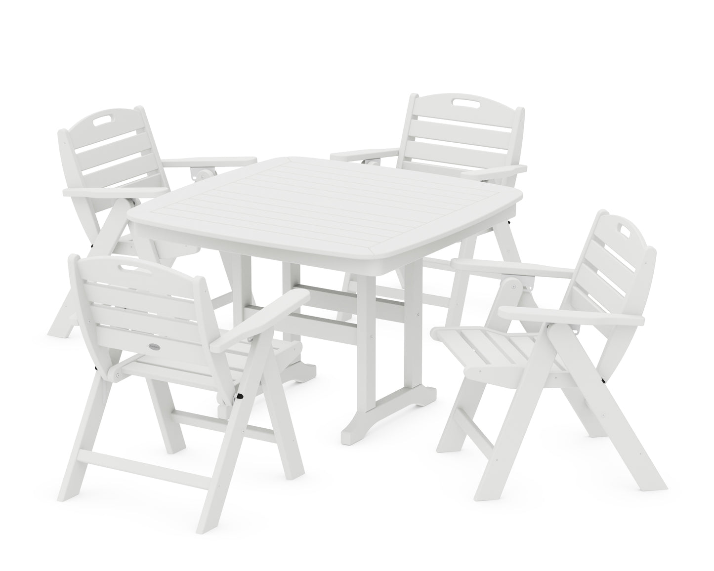 Nautical Folding Lowback Chair 5-Piece Dining Set with Trestle Legs